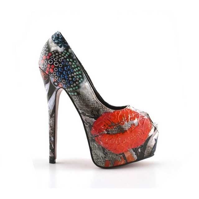 Pantofi lac dama toc cui platforma ascunsa talpa rosie varf decupat
