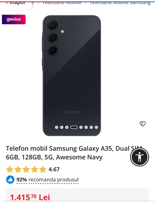Samsung Galaxy A35, 6GB, 128GB, 5G Sigilat, pachet extra FULL