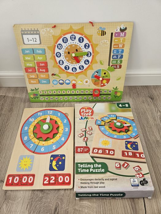 Jucarii din lemn pentru copii  3 ani - Seturi de construit, Ceasul, Calendarul naturii, Tetris, Floare