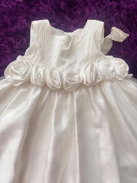 M&S Rochie Bebe trandafiri mătase albă