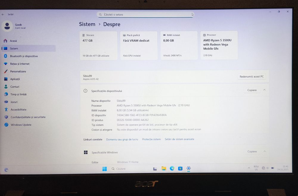 Acer 15  240Gb/8 Gb Ryzen 5