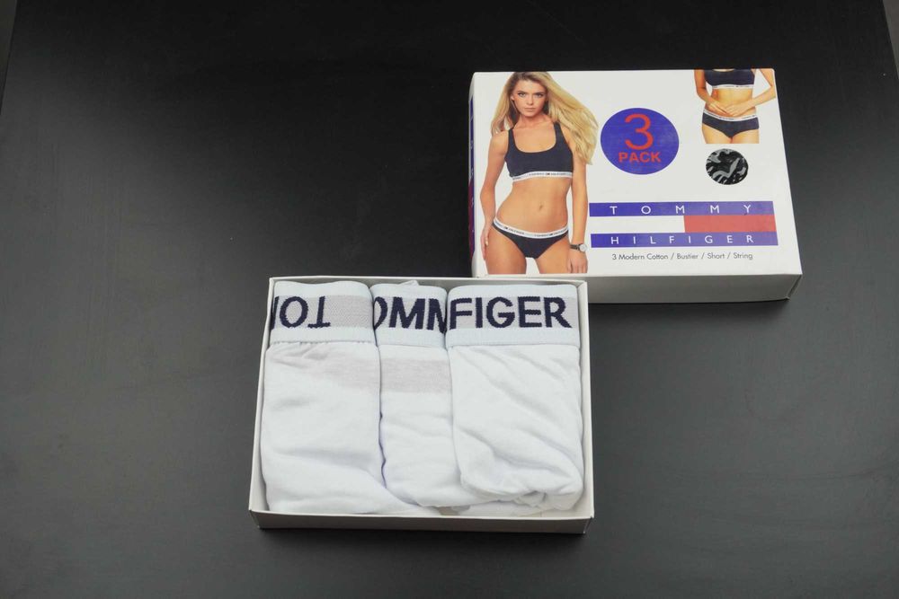 Set dama Tommy Hilfiger 3 piese XXL ALB & NEGRU