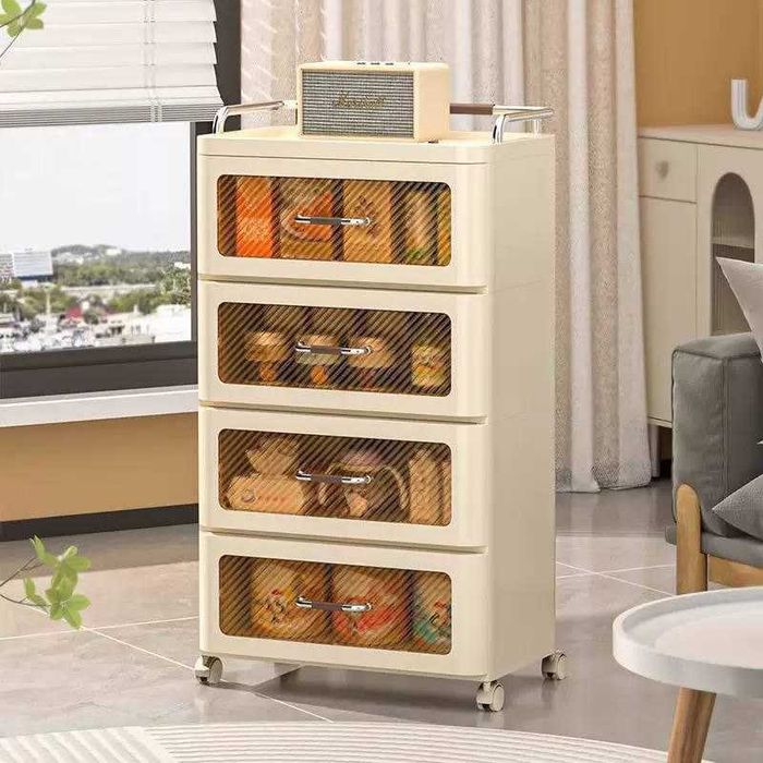 Пластиковая прикроватная тумба c  ящиками передвижная на колесиках