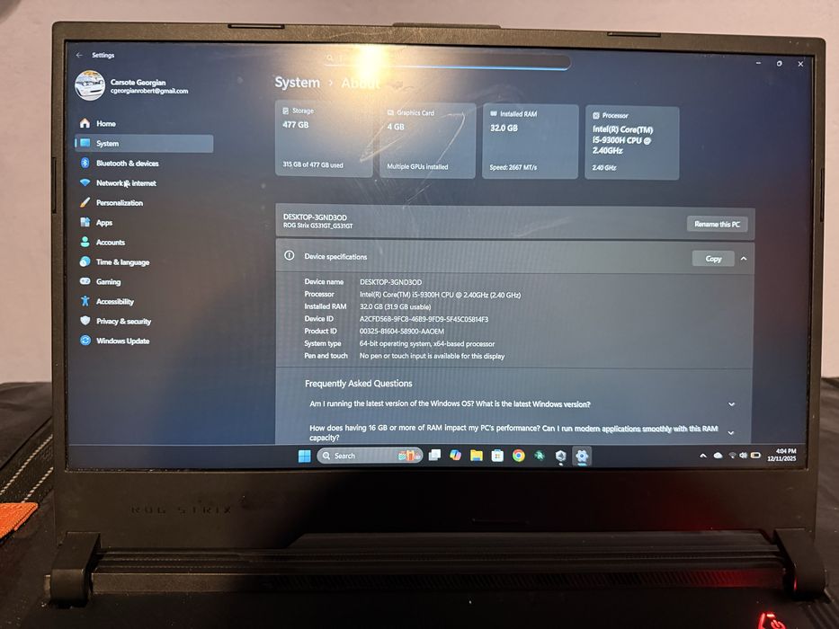 laptop gaming asus rog strix g531g
