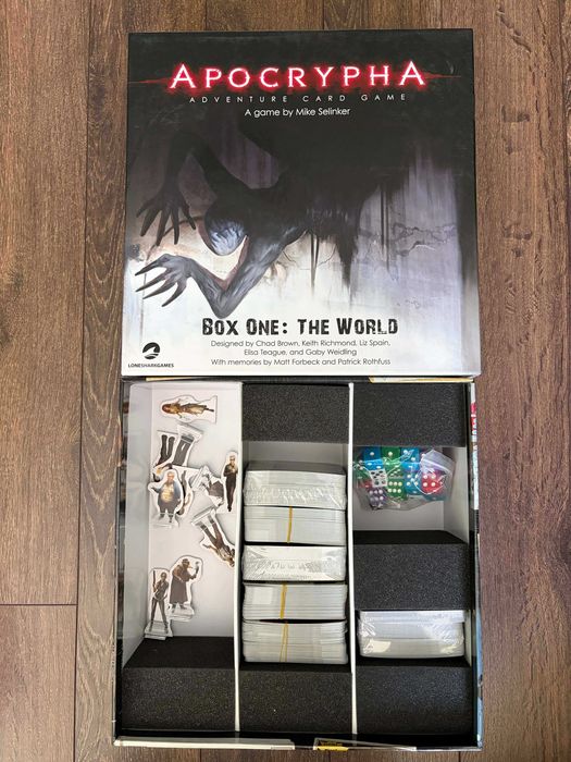Настолна игра Apocrypha Adventure Card Game: Box One – The World Kickstarter edition.