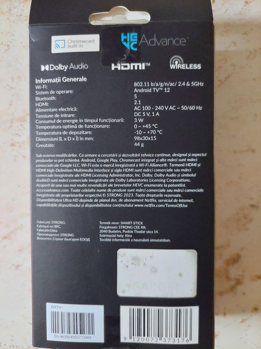 Strong Google TV Stick 4K (Model SRT 41).
​Preț estimativ (stare sigilată):