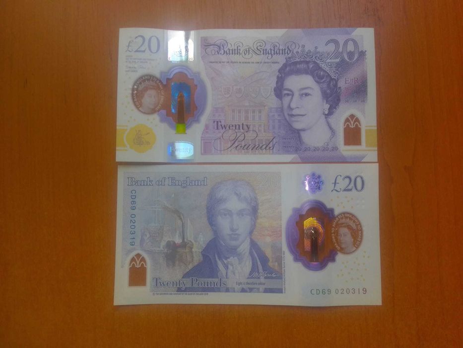 чисто нови банкноти 20 паунда , английски лири  кралица Елизабет