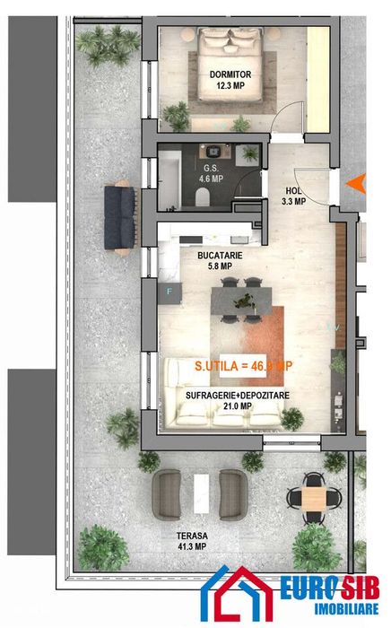 Penthouse Apartament 2 camere – terasă 41 mp, Magnolia Sibiu