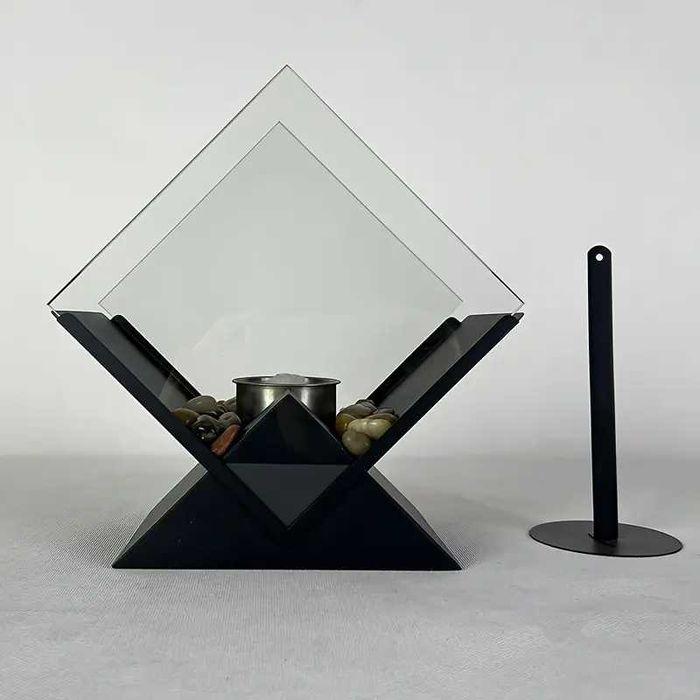 Дизайнерска настолна биокамина от стомана на биоетанол, 28х26см