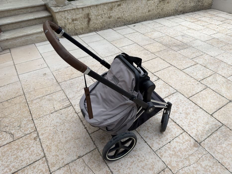 Cărucior Cybex Priam Platinum Chrome Brown 2019 + Seat Pack Manhattan Grey + Lite Cot 2-in-1