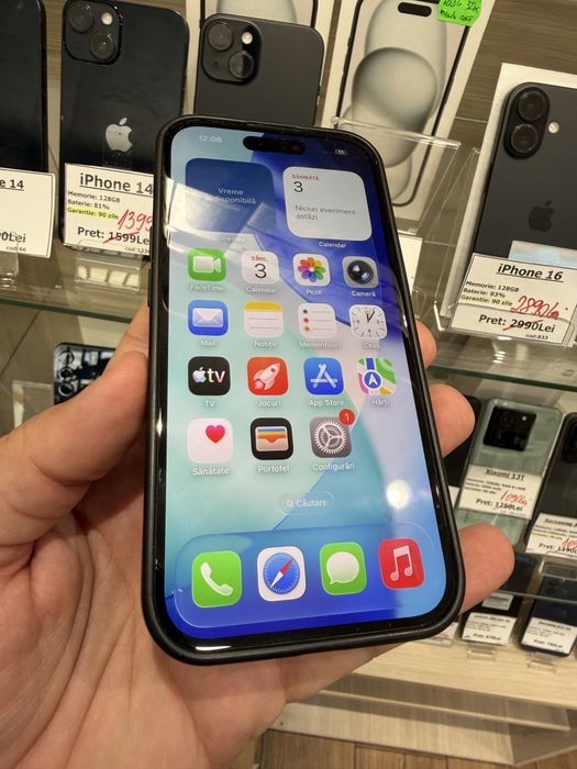 Telefon iphone 15 black 128gb baterie 100%