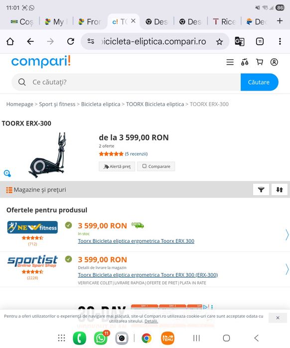 Vând bicicleta eliptica TOORX  ERX300