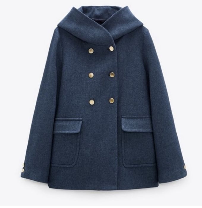 Palton scurt Zara albastru cu gluga Mărimea S