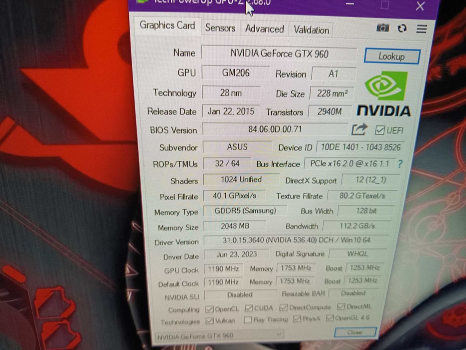 Placa video gaming, Asus Mini GTX 960 2gb ddr5/128 biti, sigil intact, racire activa, mufa 6 pini pcie