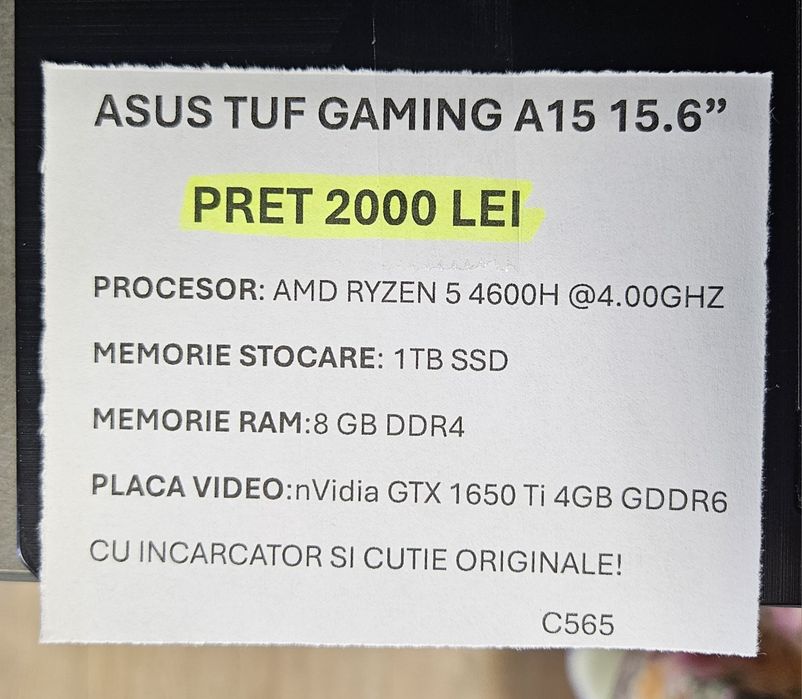 Amanet F 28: Laptop Asus TUF Gaming A15  15.6"(N)