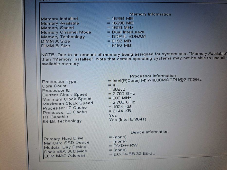 Dell Latitude E6540/i7-4800MQ/16GB /