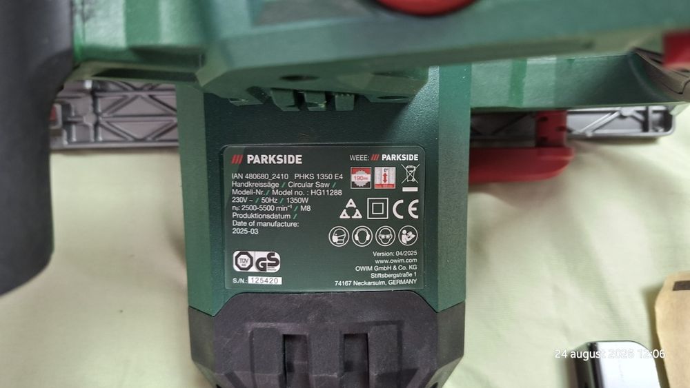 Fierăstrău circular PARKSIDE PHKS 1350 E4,Nou,Garanție 3 ani