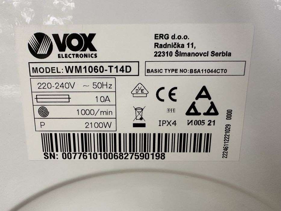 Пералня VOX WM 1060-T14D 6kg