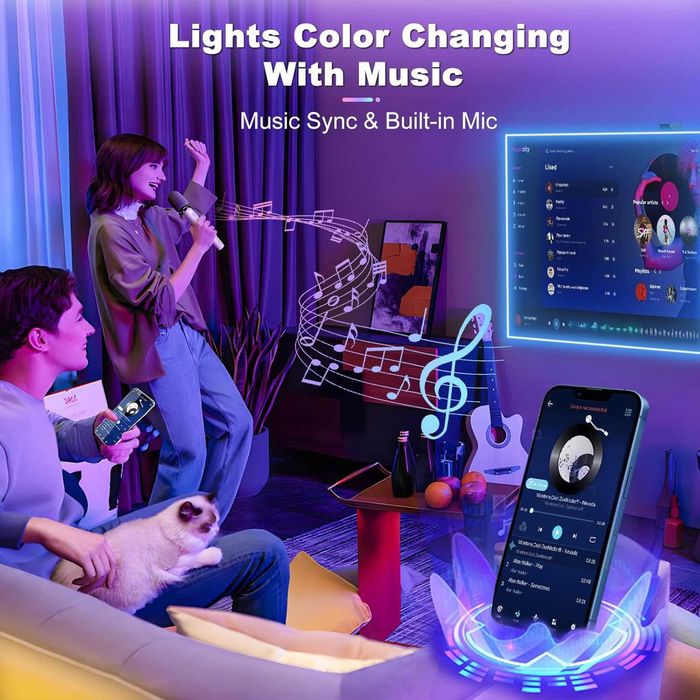 LED лента, 20M гъвкава RGB LED лента за декорация на стая, Bluetooth приложение за управление