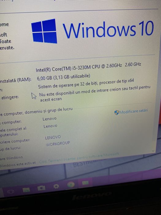 Laptop Lenovo intel core i5,Display 15,6 led,Windows 10 Pro,6gb ram,250gb memorie perfect functional cu incarcator