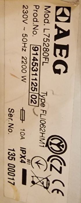 Части за пералня AEG модел L75280FL