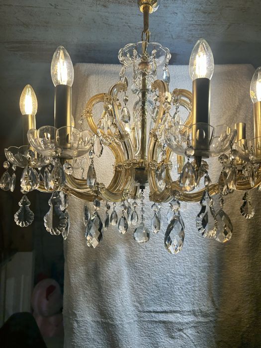 Lampadar antic deosebit restaurat “aurit” cu insertii de sticla