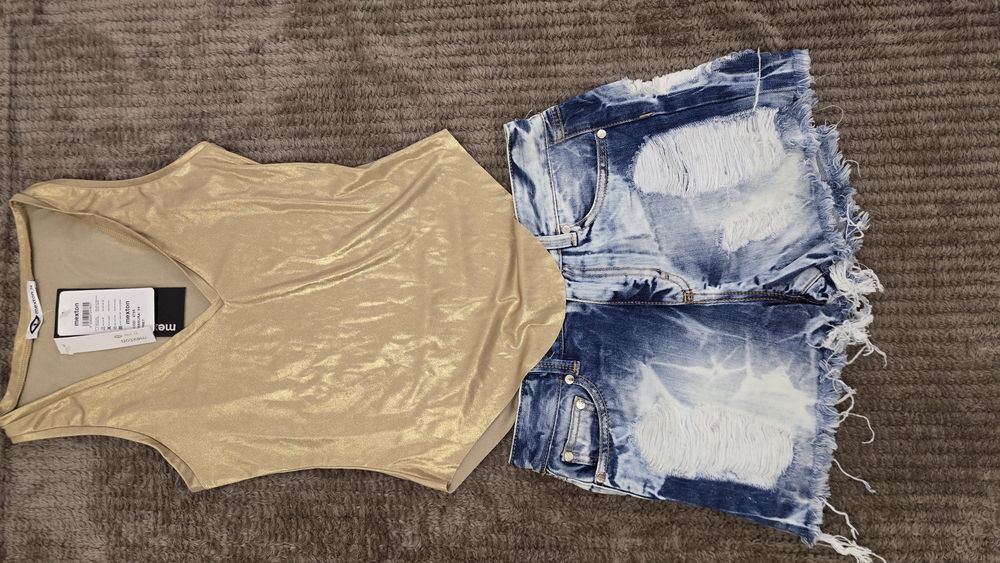 Set Maxton Maiou auriu cu blugi scurti - Nou cu eticheta
