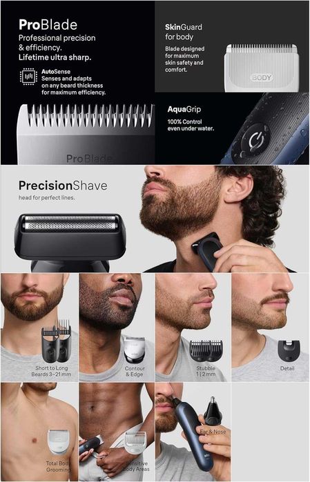 Тример за лице , коса и тяло Braun ProBlade AutoSense AIO7540 водоустойчив