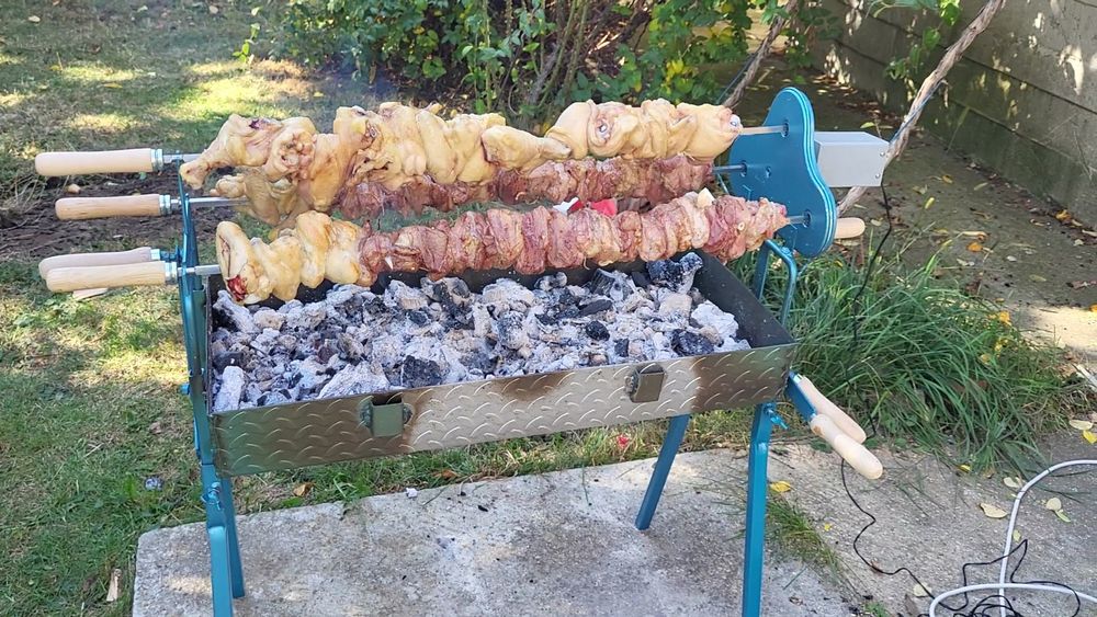 Gratar cu rotisor  - gratar sufla - fuku (cu motor profesional)