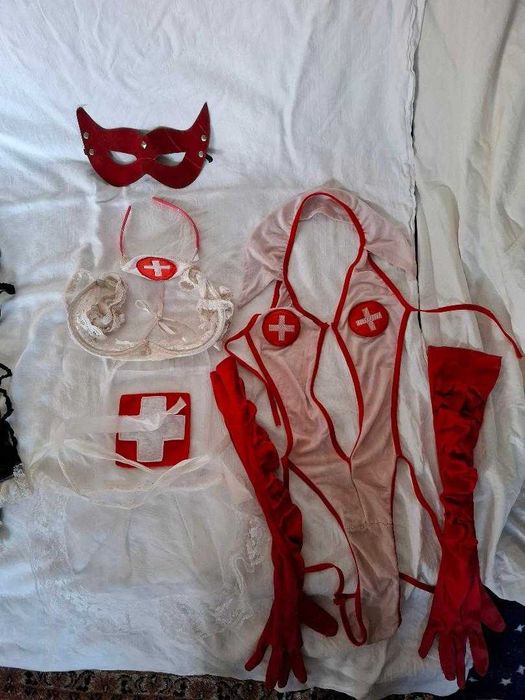 Lenjerii fantesy, stocking negru pe banda adeziva, babydolls