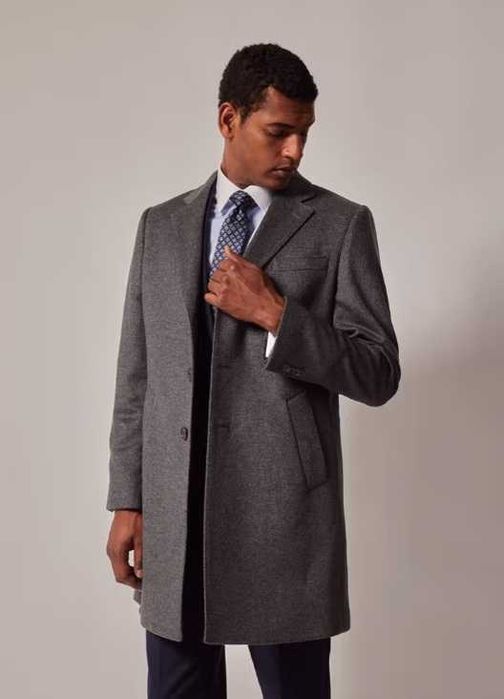 Palton slim 50 L 52 XL premium CINQUE lana moale dark grey