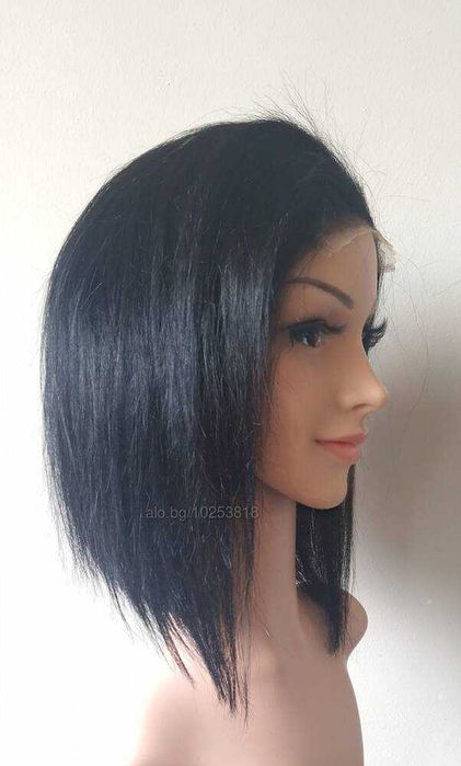 Бразилска човешка коса 30 см. черна естествена перука с дантела 4Х4