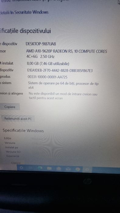 Laptop HP AMD A10 ,8g ram ssd256gb video 2g
