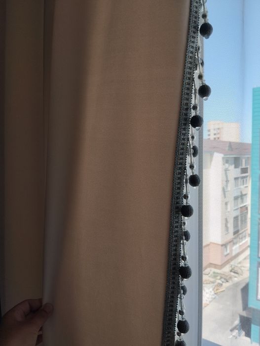 Шторы с тюлем синий, беж