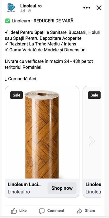 Linoleu 1m lat x 20 m lung,Gros- 1.20mm, Model parchet gri sau maron, pt Interior Ca la carte ,impecabil