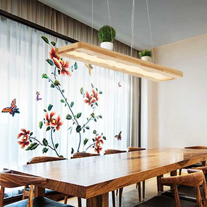 Лед LED Висящ полилей Дървена рустик винтидж димируема дистанционно