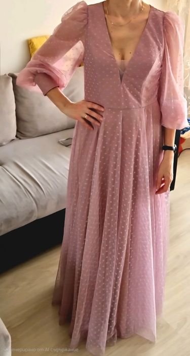 Дълга розова рокля за повод