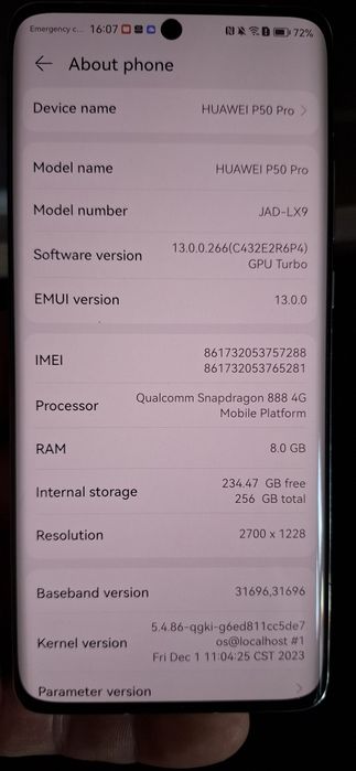 Huawei P50 pro 256gb 8gb RAM ca nou