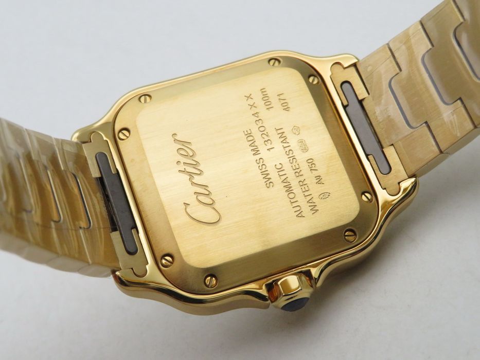 Cartier Santos de Cartier 35mm дамски - жълто злато, диаманти, бял циферблат - QC снимки