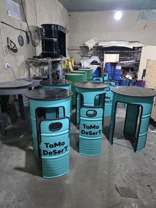 Мебель из бочек , стол стул, бар,фудтрак учун мебель ,лого дизайн ,