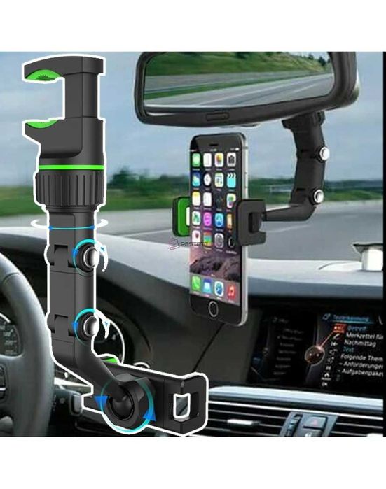 Стойка за телефон за кола с монтаж на огледало за обратно виждане