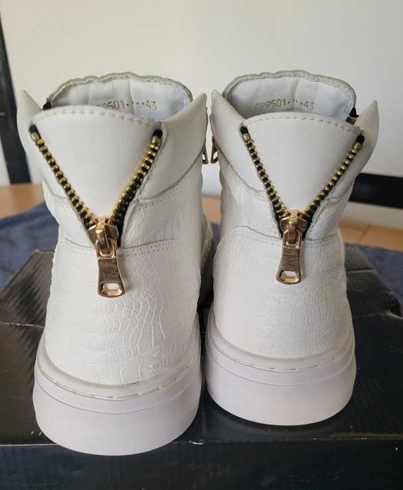 Ghete Adidasi barbati piele naturala model crocodil alb auriu 42 nou