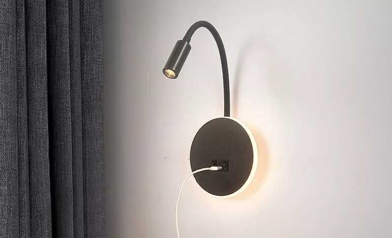 Модерен LED стенен аплик с USB порт и гъвкаво рамо за четене!ТОП цена!