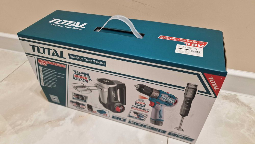 Комплект акумулаторен безчетков винтоверт TOTAL, 16 V, 2 x 2 Ah + акумулаторен пасатор и миксер ITT