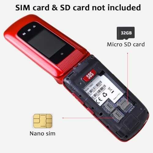 Нов Червен флип 4G телефон за възрастни с големи бутони фенер SOS док станция