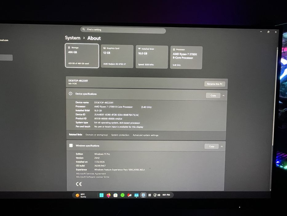 PC Gaming Ryzen 7 5700X / RX 6700 XT 12GB / 16GB + Monitor AOC 240Hz
