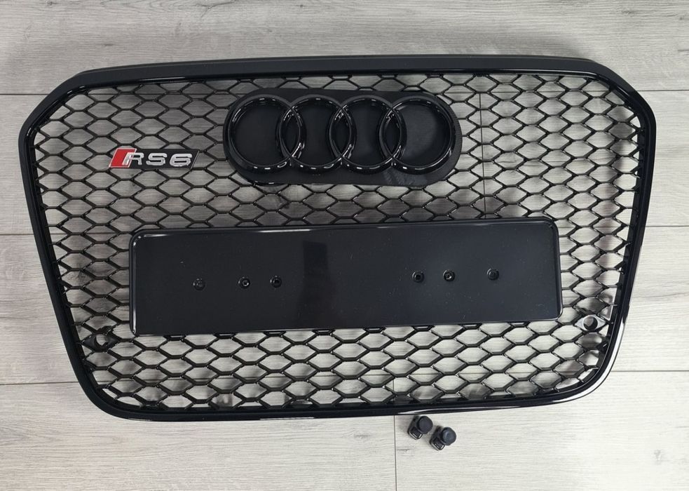 Oferta-Grila-Fagure-Neagra-Lucios-RS6-Look-Audi-A6-C7-Non-Facelift-NFL-2011-2012-2013-2014-2015-Sigle-Logo-Embleme-Incluse-Noua-Calitate-Superioara