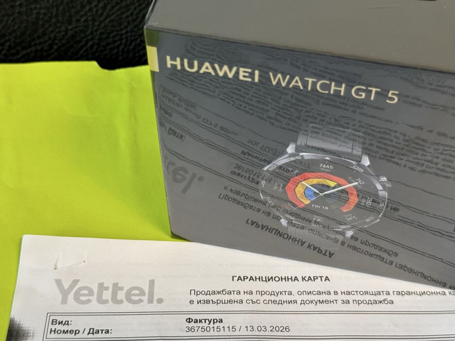 ЗАПЕЧАТАН 46mm Huawei watch GT 5 Yettel Гаранция 2028 Black gt5