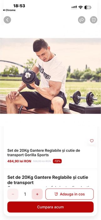 Gantere reglabile noi set 20 kg. 10 kg+10 kg=20 kg+Geanta pret 300 lei