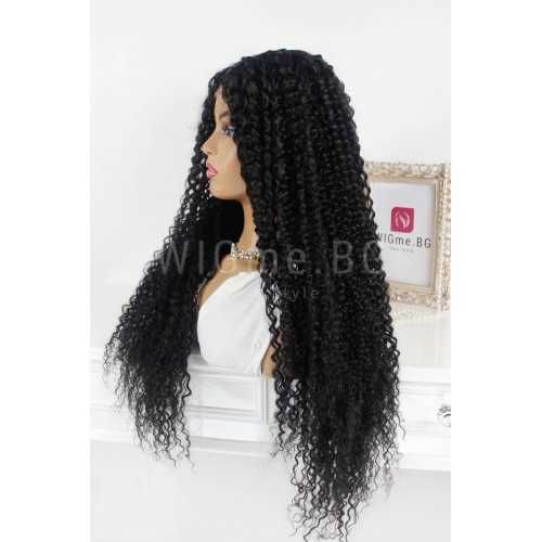 Дълга черна къдрава лейс фронт перука Лейла